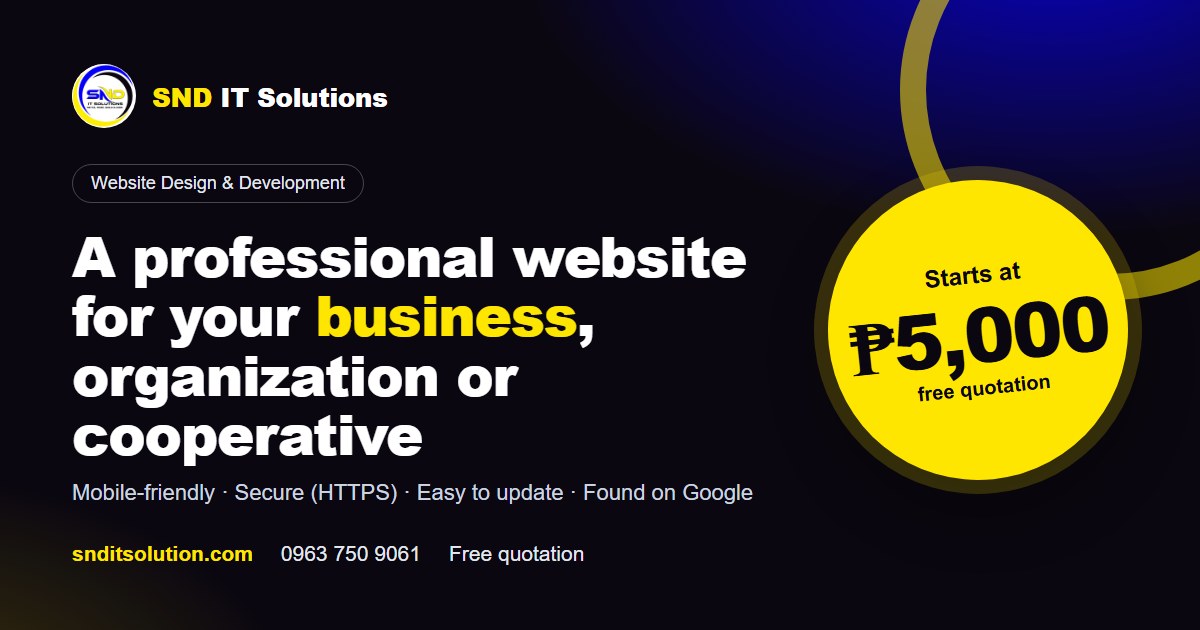 SND IT Solutions: a professional website for your business, organization or cooperative — starts at ₱5,000